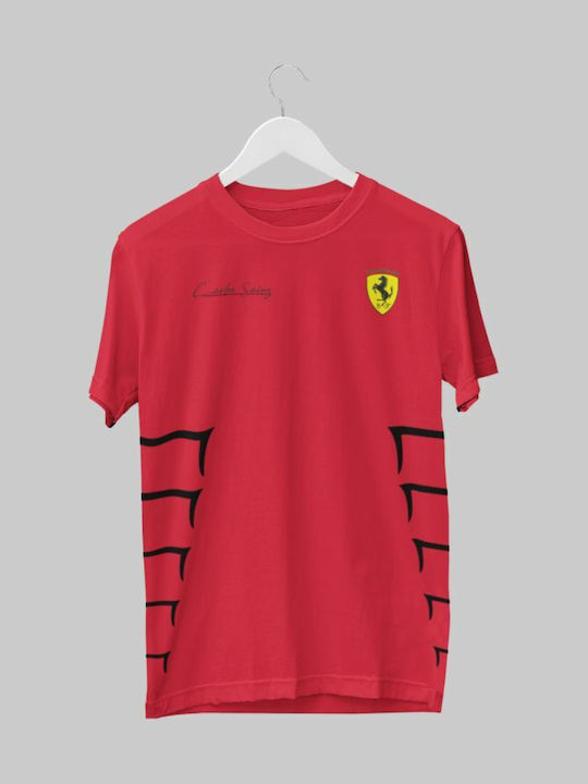 TKT Ferrari Bărbați T-shirt Sportiv cu Mânecă Scurtă Alb