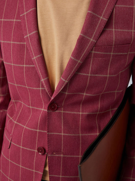Cotton Men's Suit Jacket Slim Fit Red
