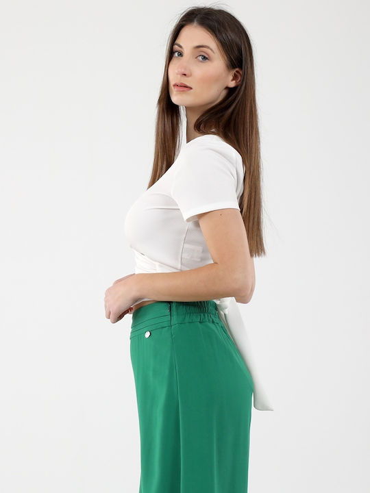 Ale - The Non Usual Casual pentru Femei de Vară Crop Top cu Mâneci Scurte Bej