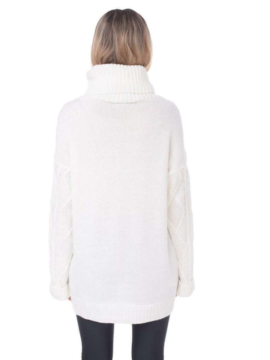 MY T Women's Long Sleeve Sweater Turtleneck White