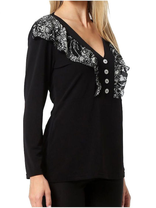 Anna Raxevsky Women's Blouse Long Sleeve with V Neckline Black