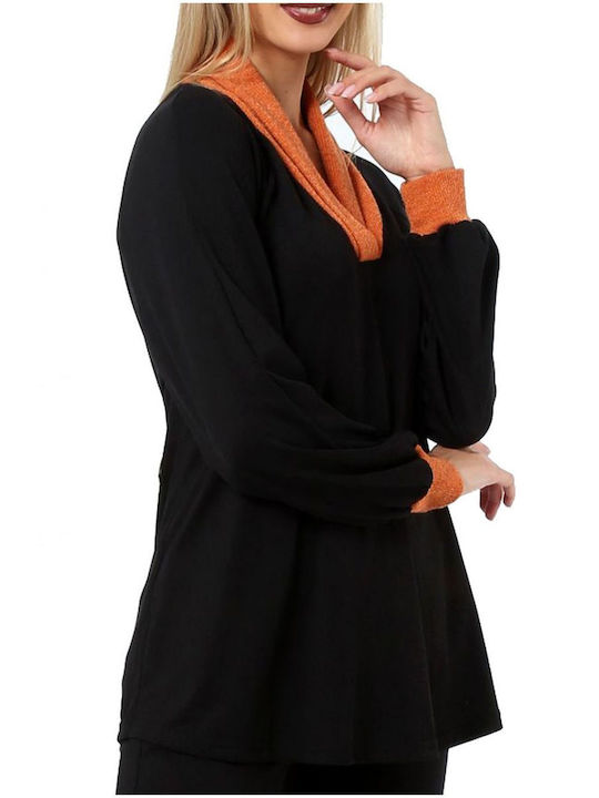 Anna Raxevsky Women's Blouse Long Sleeve with V Neckline Black