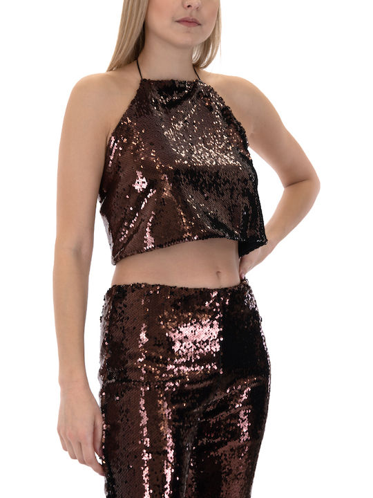 Γυναικείο Crop Top Αμάνικο Καλοκαιρινό Καφέ