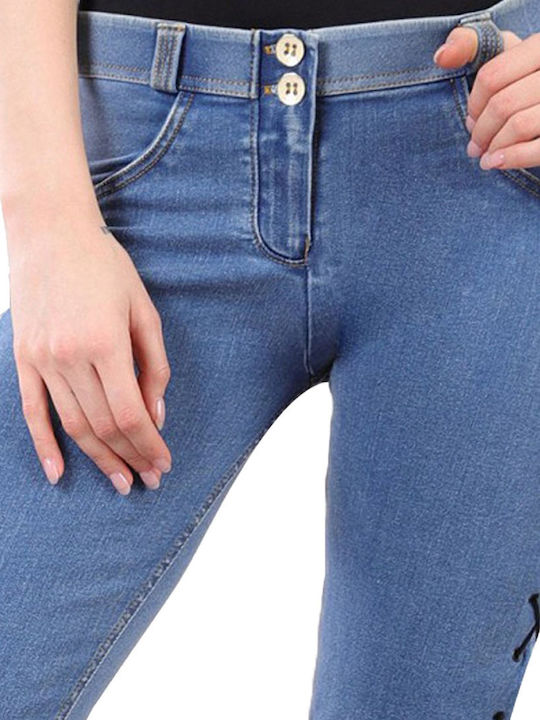 Damen Stoff Capri Hose Push Up Blau