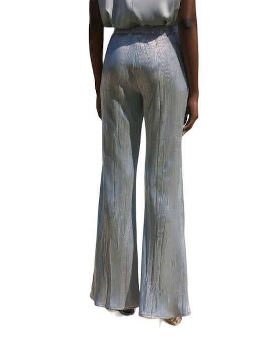 BSB Women's High-waisted Fabric Trousers Flare with Elastic in Regular Fit Silver