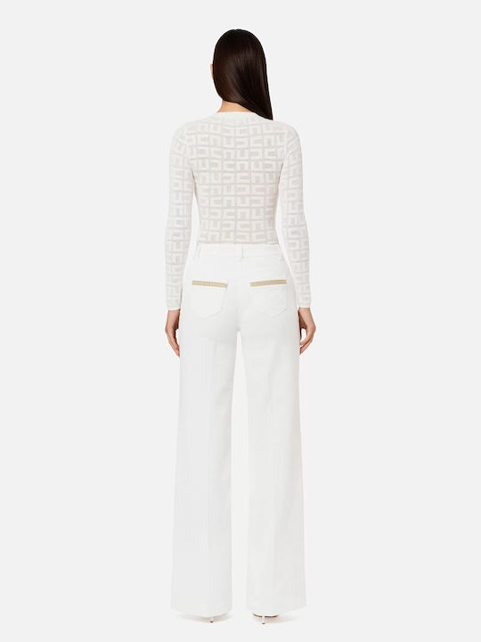 Elisabetta Franchi Women's High-waisted Fabric Trousers in Palazzo Fit White