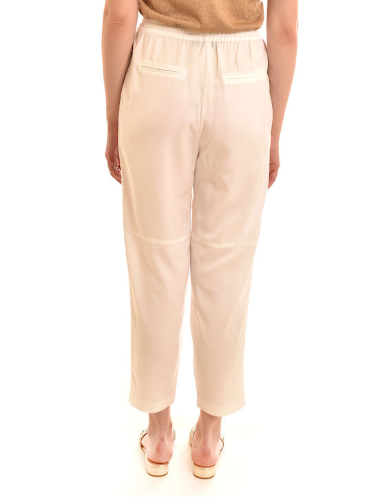 Damen Stoff Hose mit Gummizug Weiß