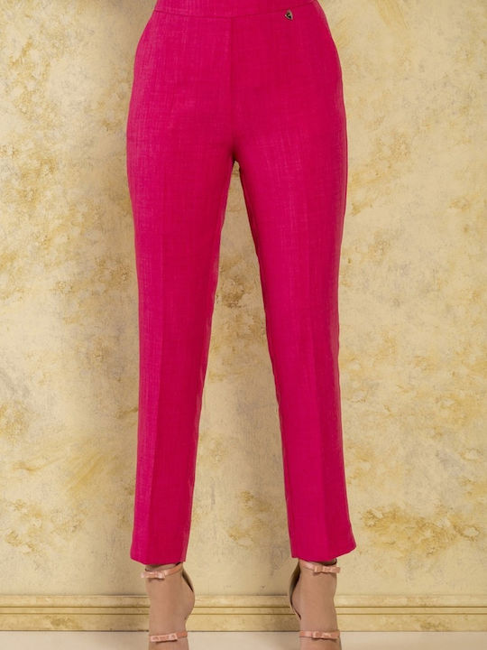 Damen Hoch tailliert Stoff Hose mit Gummizug Rosa