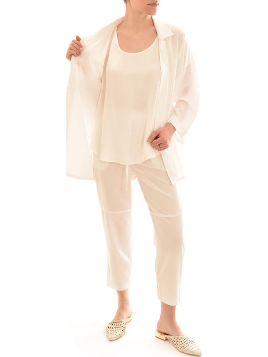 Damen Stoff Hose mit Gummizug Weiß