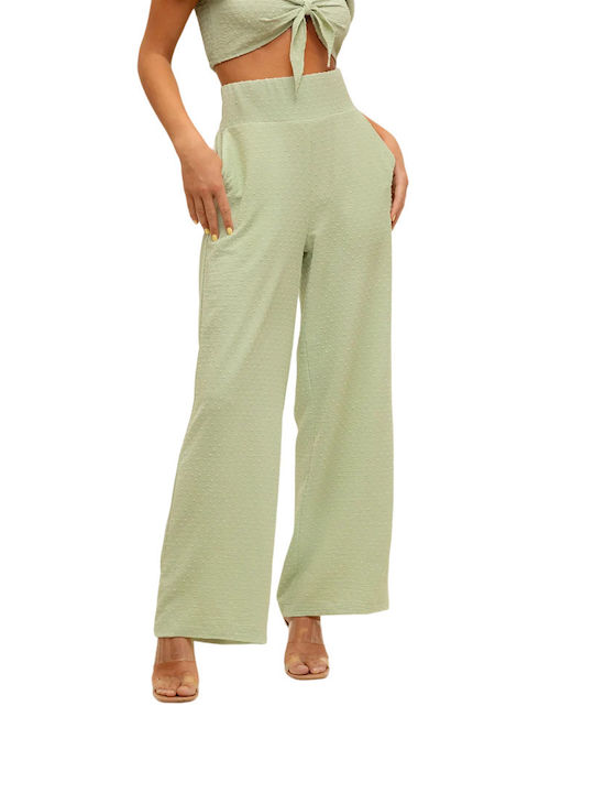 Rut & Circle Femei Talie înaltă Țesătură Pantaloni largi cu Elastic cu Linia Dreaptă Verde