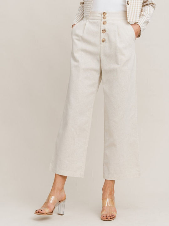 Rut & Circle Women's Linen Trousers in Loose Fit Beige