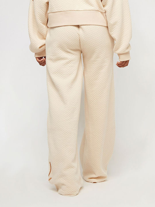 Karl Kani Signature Women's Fabric Trousers in Wide Line Beige