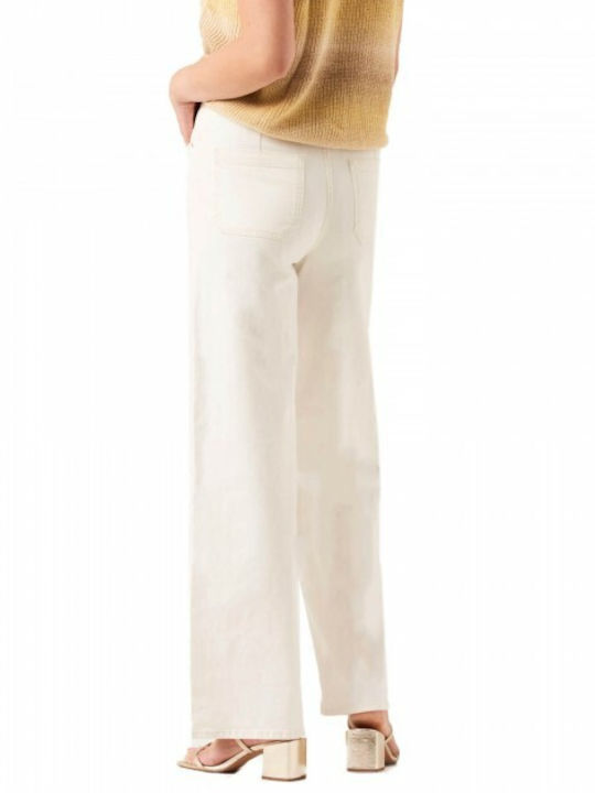 Garcia High Waist Women's Jean Trousers in Wide Line White