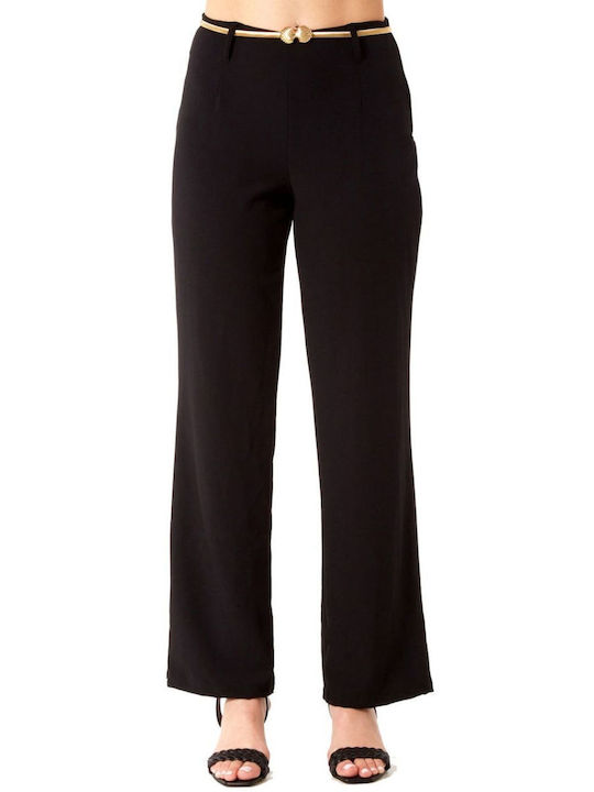 Anna Raxevsky Women's Fabric Trousers in Straight Line Black