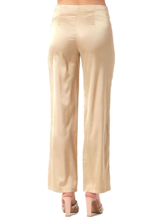 Damen Stoff Hose in Geradem Schnitt Beige