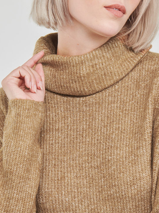 Mini Kleid Rollkragen Beige