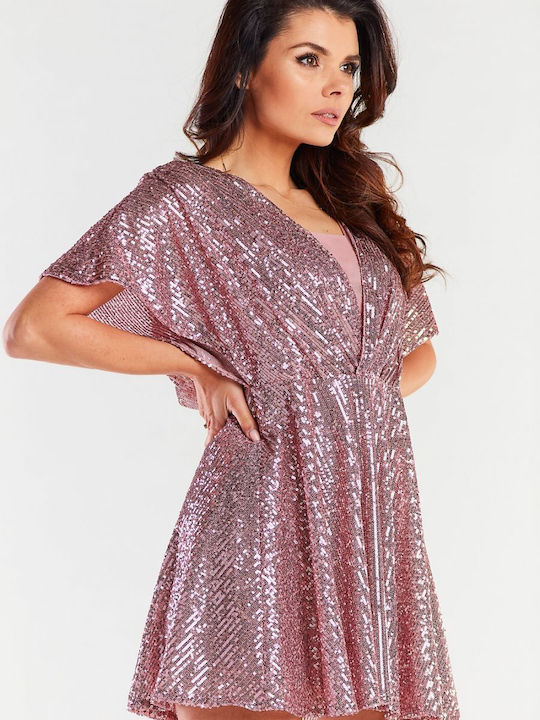 Awama Mini Evening Dress Wrap Pink