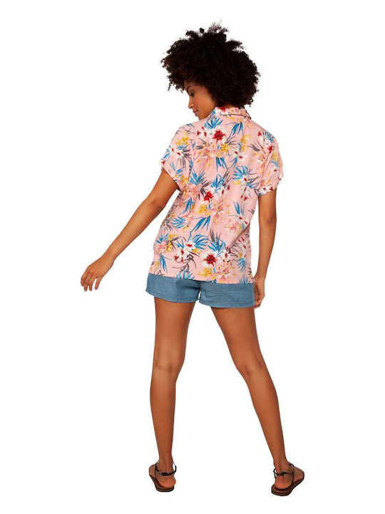 Women's Floral Short Sleeve Shirt Pink