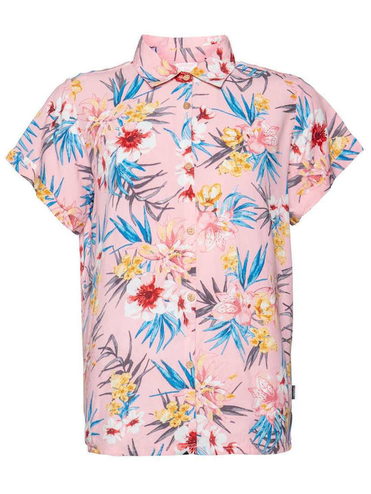 Women's Floral Short Sleeve Shirt Pink