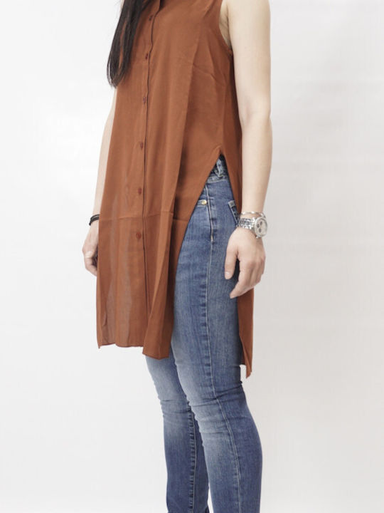 Ale - The Non Usual Casual Women's Monochrome Sleeveless Shirt Brown