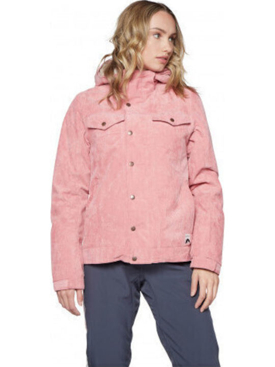 Women's Short Lifestyle Jacket Waterproof for Winter with Detachable Hood Pink