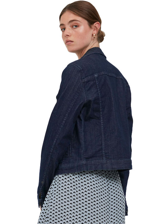 ICHI Women's Short Jean Jacket for Spring or Autumn Navy Blue