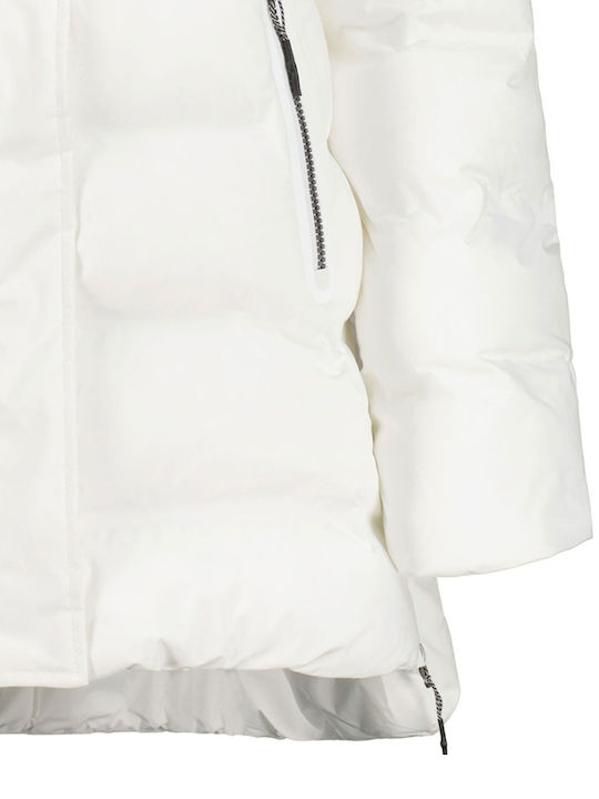 Women's Short Puffer Jacket for Winter with Hood White