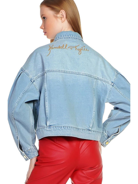 Kendall + Kylie Women's Short Jean Jacket for Spring or Autumn Blue