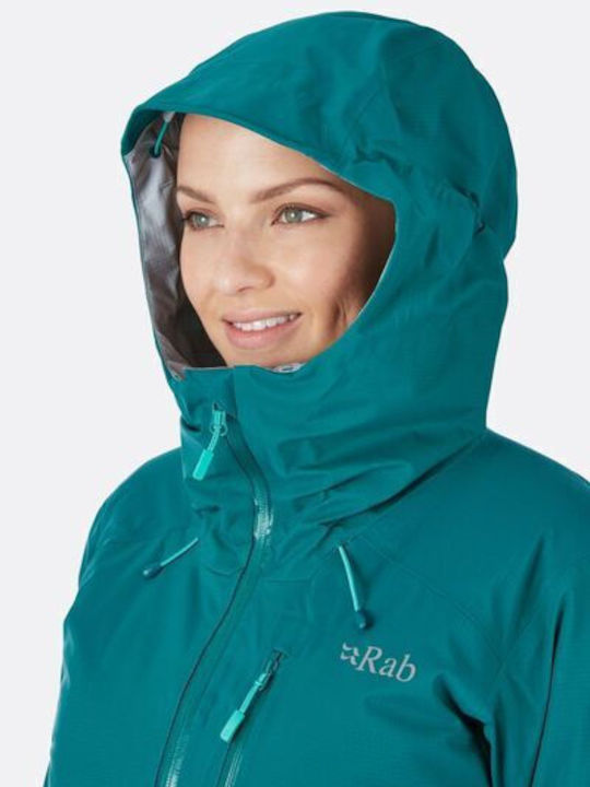 Rab Women's Hiking Short Sports Jacket Waterproof for Winter with Hood Green RAB-QWF-78-AT_1