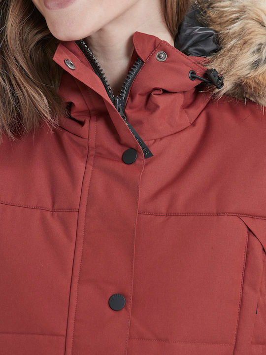 Women's Long Parka Jacket Waterproof and Windproof for Winter with Hood Brown