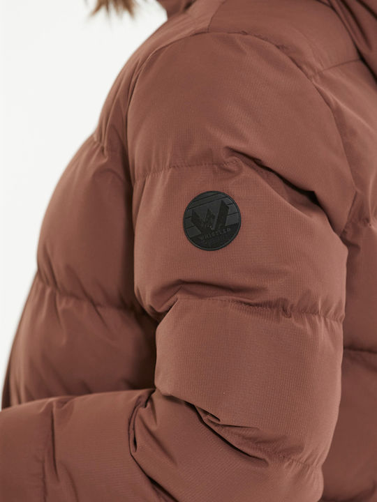 Lang Damen Puffer Jacke für Winter Braun