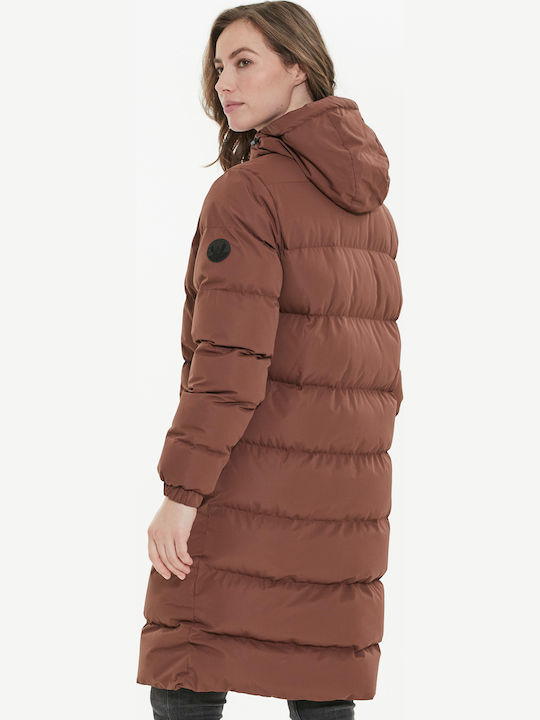 Lang Damen Puffer Jacke für Winter Braun