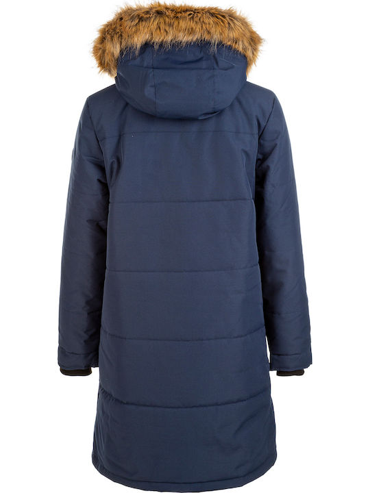 Women's Long Parka Jacket Waterproof and Windproof for Winter with Hood Navy Blue