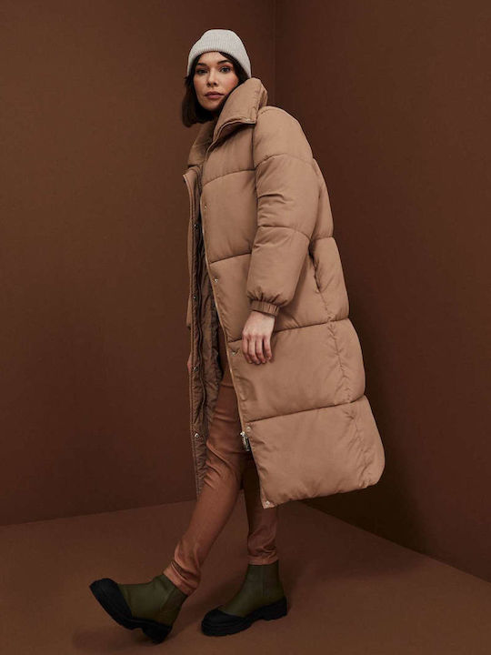 Make your image Women's Long Puffer Jacket for Winter Beige