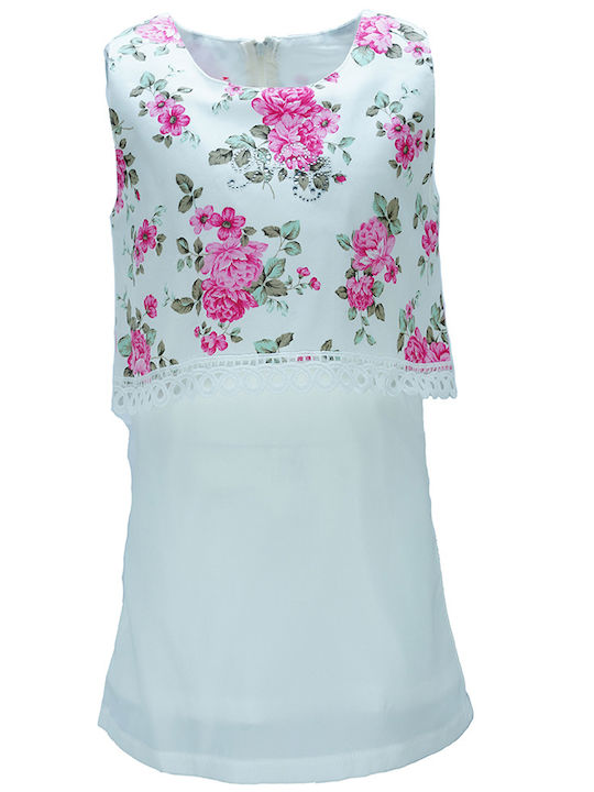 New College Kids Dress Floral Sleeveless White