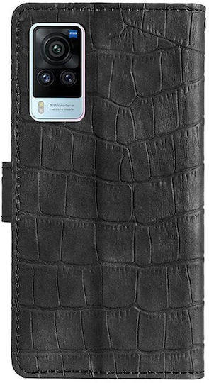 Skin Feel Crocodile Texture Buchen Sie Synthetisches Leder Schwarz (Vivo X60 Pro 5G)