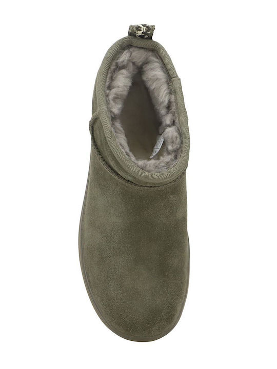 Leder Stiefeletten Damen Khaki