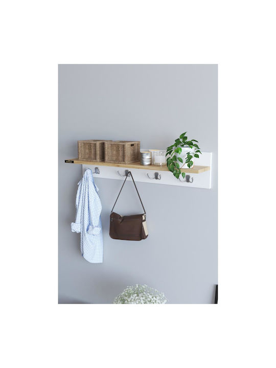 ArteLibre Wooden Wall Hanger Lerato with 4 Slots White 90x25x17cm