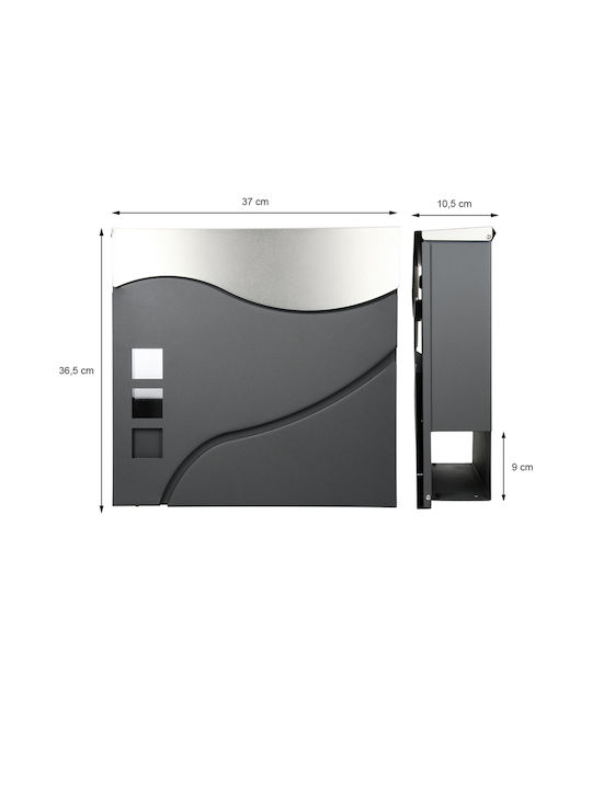 ECD Germany Външна Пощенска Кутия Inox в Черен Цвят 37x10.5x36.5см