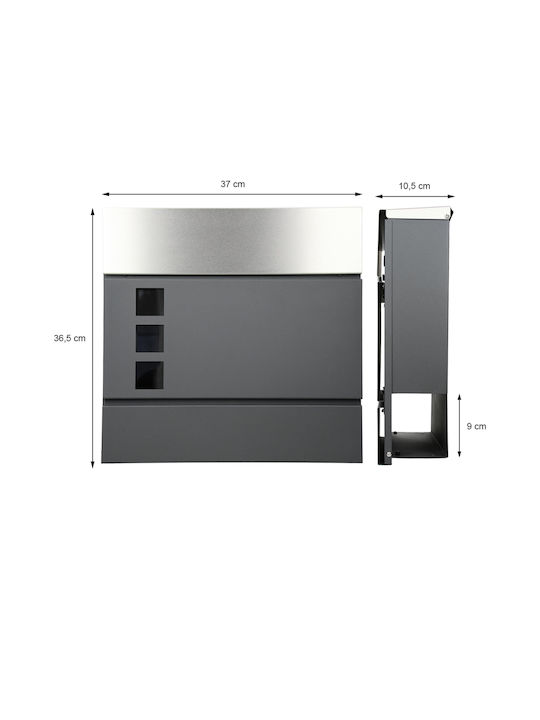 ECD Germany Външна Пощенска Кутия Inox в Черен Цвят 37x10.5x36.5см