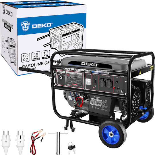 Deko Deko Generator Benzină (în patru timpi) Patru timpi cu Roți și Putere Maximă 5.5kVA