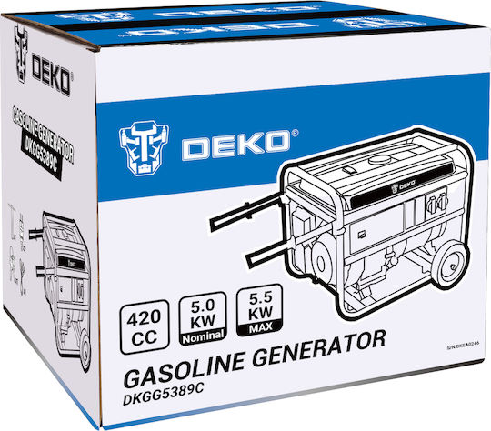 Deko Deko Generator Benzină (în patru timpi) Patru timpi cu Roți și Putere Maximă 5.5kVA