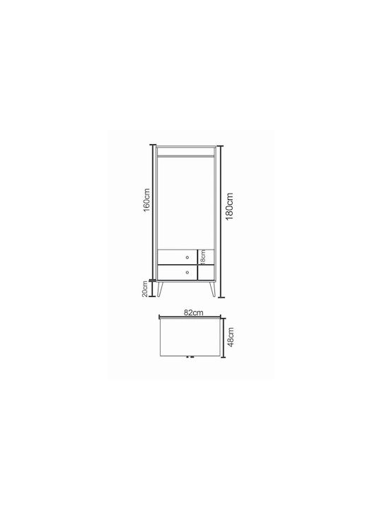 Amari Δίφυλλη Ντουλάπα Ανθρακί 82x48x180cm