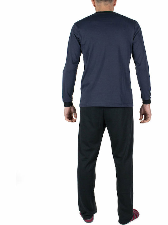 A.A UNDERWEAR Men's Winter Cotton Pajamas Set Navy Blue