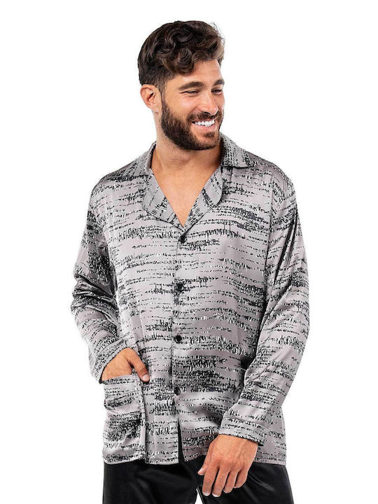 Secret Point Men's Winter Satin Pajamas Set Gray