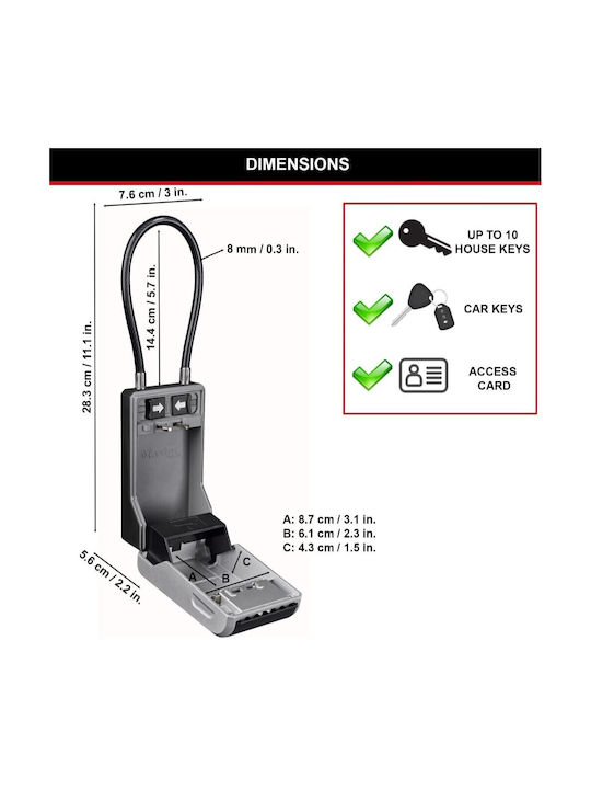 Master Lock 5482D Combination Key Holder with Horseshoe Metallic and Combination Dial 7.6x5.6x28.3cm