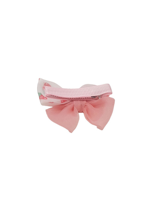 Children's Clip -Bow ribbon hair clip with protection Pink