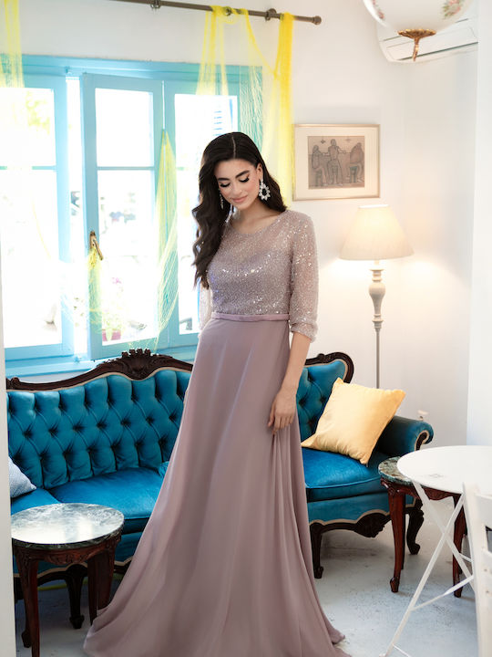 RichgirlBoudoir Καλοκαιρινό Maxi Βραδινό Φόρεμα Σατέν με Διαφάνεια Ροζ