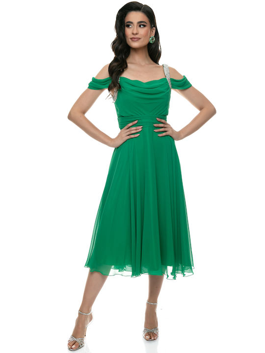 RichgirlBoudoir Summer Midi Dress for Wedding / Baptism Draped Green