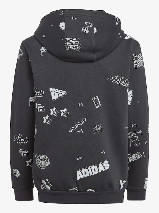 Athleisure Kids Cardigan Cotton Sweatshirt With Hood Black Brand Love